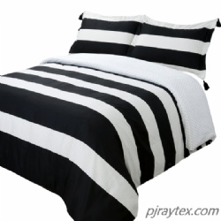 3 Pieces Duvet Cover Set Black and White Stripe Printed Microfiber with Tassel