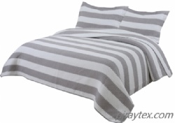 Horizontal Stripe Jacquard Style Poly-Cotton 3-Piece Patchwork Bedspread Quilt Sets, Queen Size