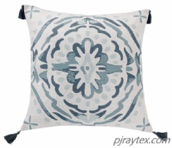 Decorative cushion with printing, 4 tassels one in each corner for houme use