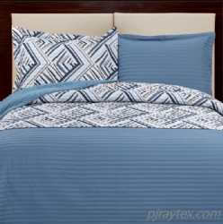 Quilted Bed Cover,Printing and Solid Blue Patchwork Quilt Set,Ultrasonic Coverlet