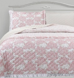 Microfiber Bedding Set, Soft Ultrasonic Pink Color Coverlet, Bedspread with ruffle application