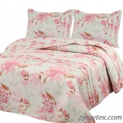 Ultrasonic Printing Soft Microfiber Coverlet Queen with 2 pillow Shams-Ruffle Design for All-Season