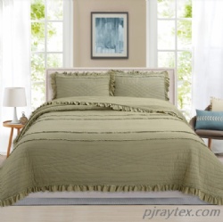 Pigment washed Stitching bedspread set with pleated fabric application