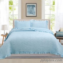 Crinkled stitching bedspread set with ruffle edges