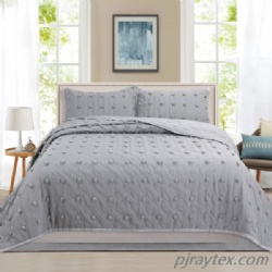 Pigment washed Pompon jacquard microfiber quilt