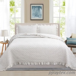 Pigment washed crinkled microfiber bed cover with ruffle edges