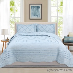 Bed cover  with pleated fabric application and wave edges