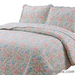 Blooming Flower Printed Microfiber Quilt Bedding Set Reversible