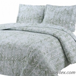 Summer Leaf Printing Design Quilted Bed Cover Set Bedspread