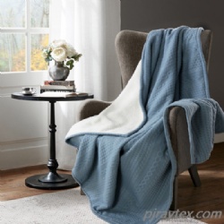 Knitted Sherpa Throw, Super Warm Reversible Jacquard Blanket