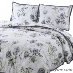 Lightweight Microfiber Duvet Cover Set, Grey and Green Floral Printed